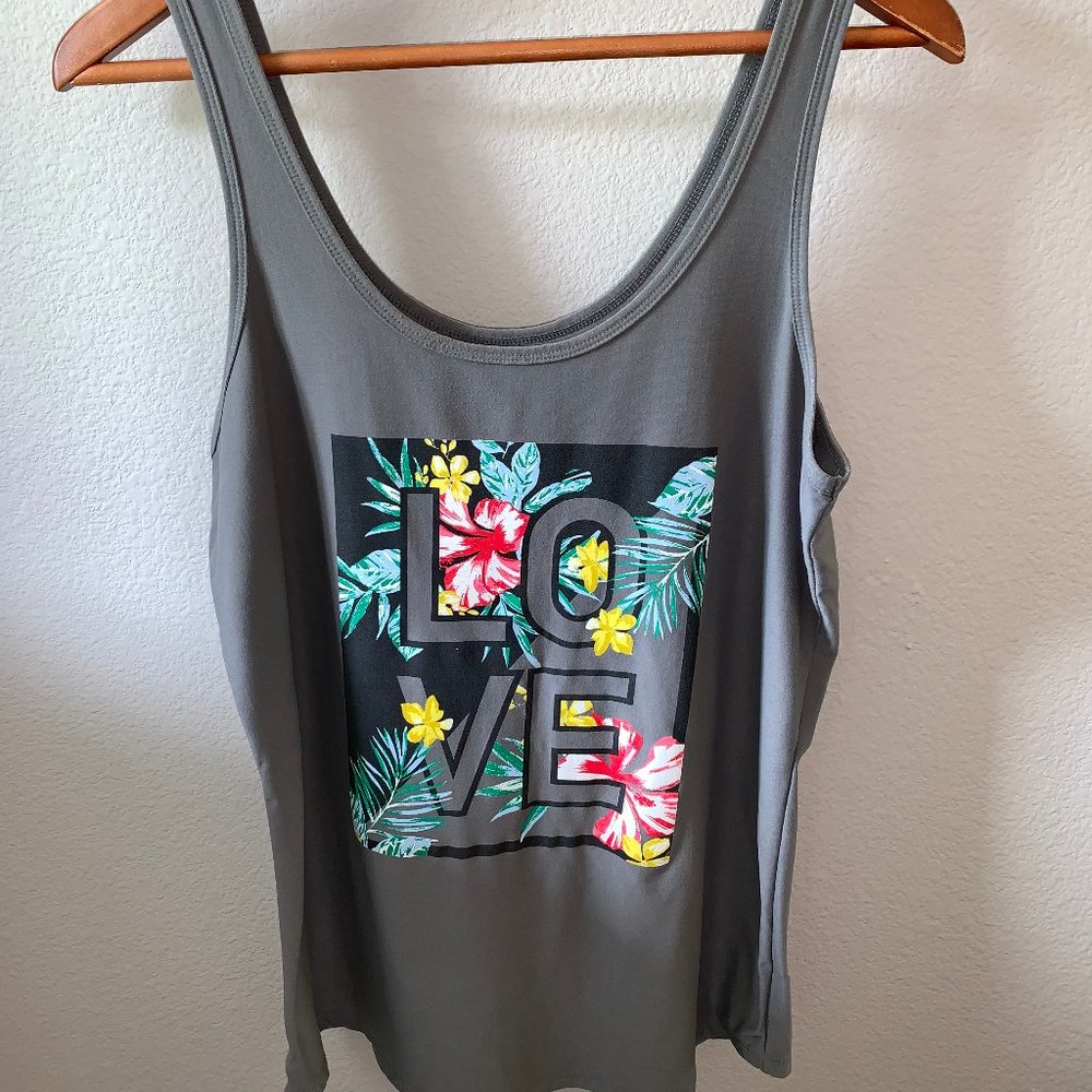 No Boundaries Gray Floral Graphic Tank